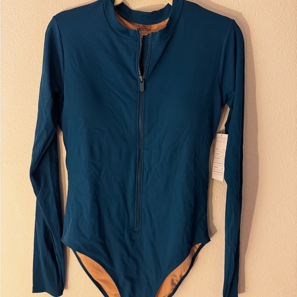 Mott50 Blue Long Sleeve One Piece Swimsuit
